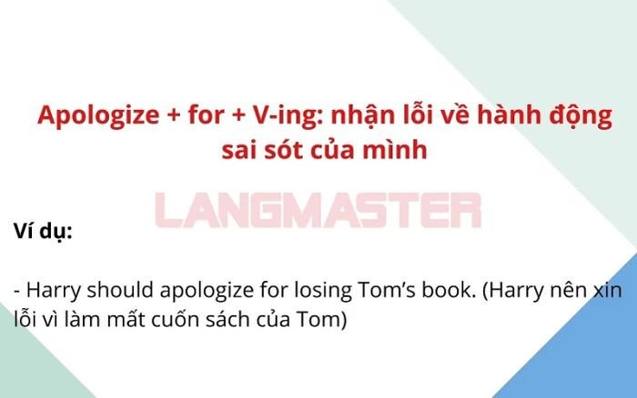 Biểu đồ cấu trúc apologize for kèm động từ V-ing