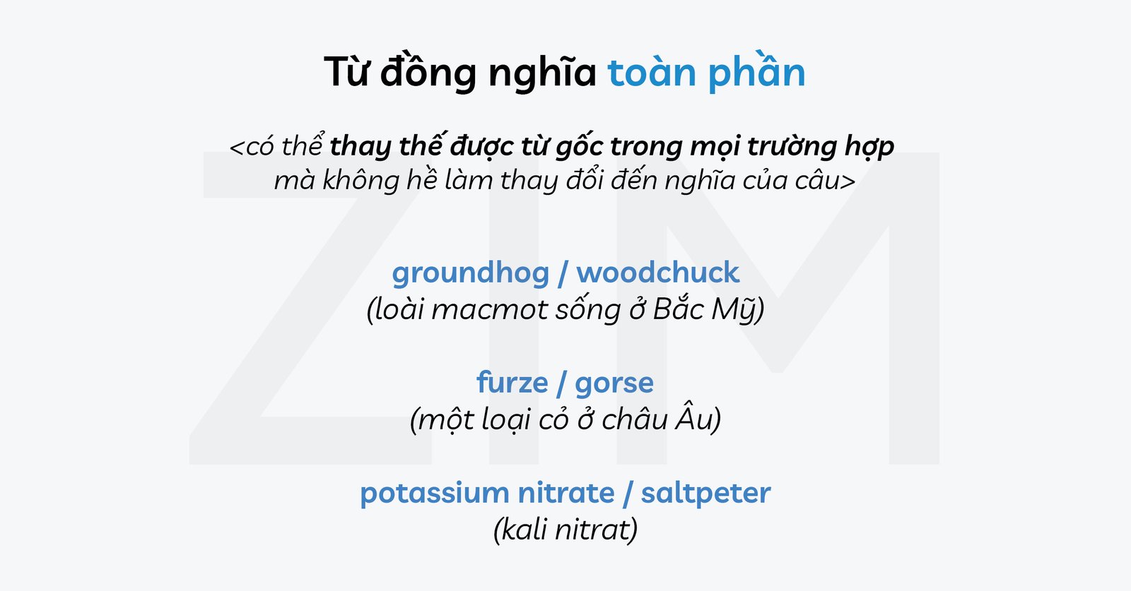 Biểu tượng minh họa từ đồng nghĩa toàn phần trong tiếng Anh