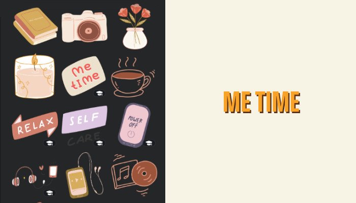 Các biểu tượng thư giãn và chăm sóc bản thân với tông màu dịu nhẹ, tượng trưng cho thuật ngữ tiếng Anh Canva 'Me Time'