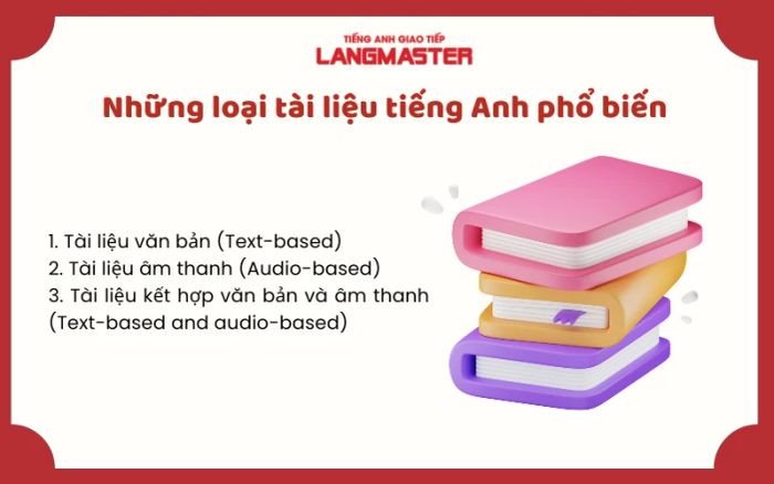 Các dạng tài liệu học tiếng Anh phổ biến bao gồm sách, âm thanh và thiết bị điện tử.