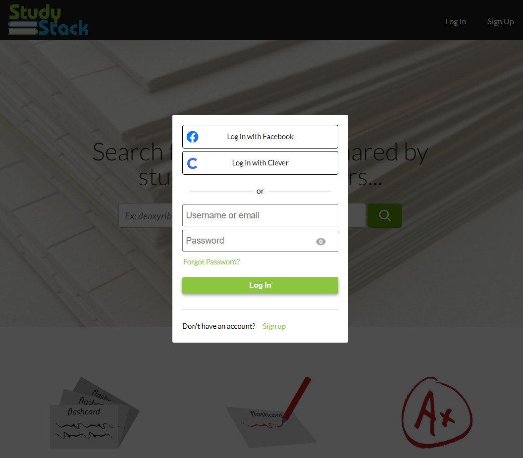 Chọn phương thức đăng nhập StudyStack học từ vựng tiếng Anh