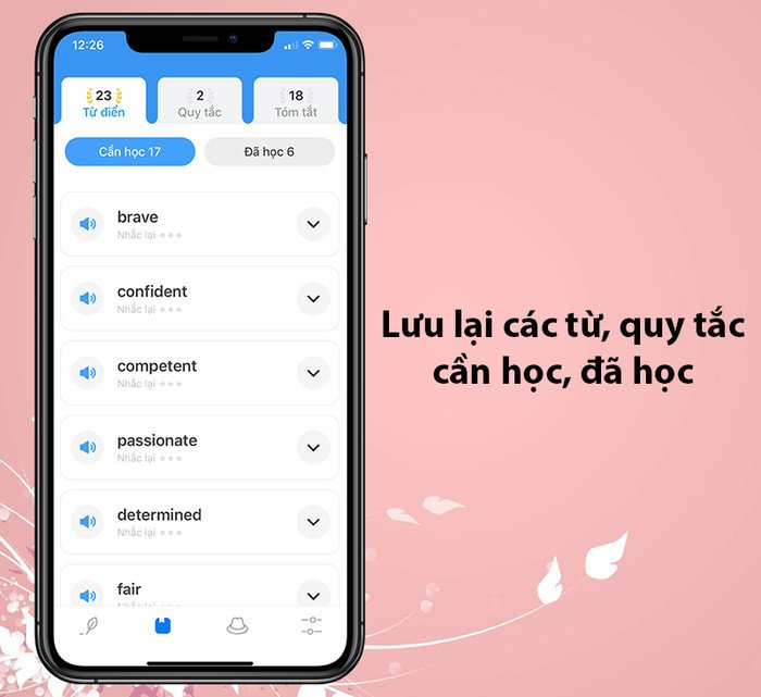 Giao diện quản lý từ vựng đã học và cần ôn tập trong Simpler, giúp người học ghi nhớ tốt hơn