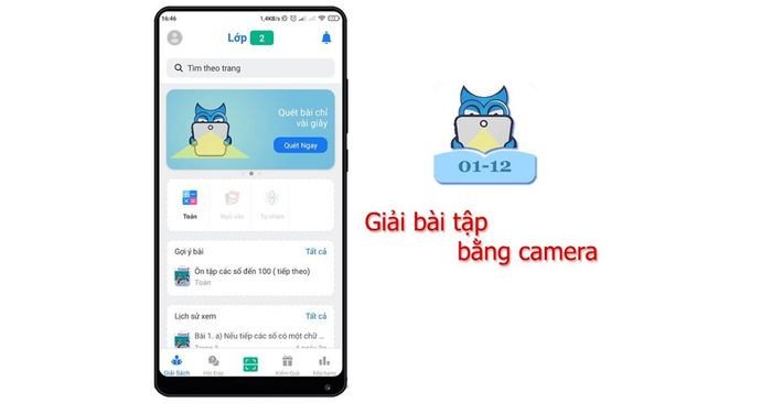 Giao diện ứng dụng Giải bài tập bằng camera cho phép chụp ảnh bài tập
