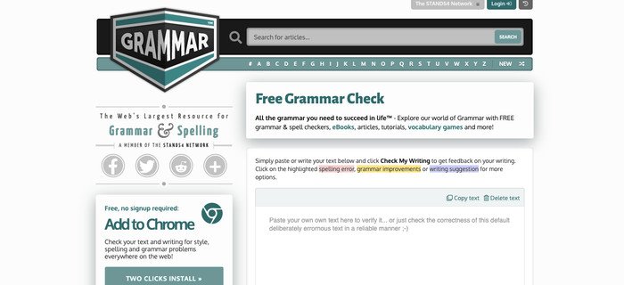 Giao diện website Kiểm tra ngữ pháp miễn phí đơn giản, dễ sử dụng