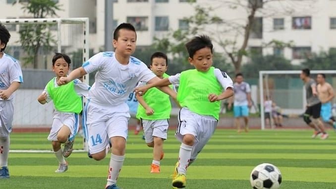 Hai đội bóng trẻ em trên sân cỏ