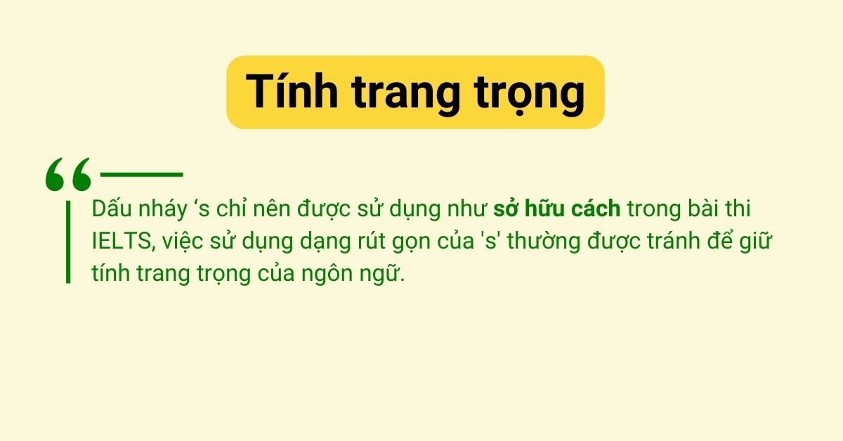 Hình ảnh minh họa sự khác biệt về tính trang trọng khi sử dụng dấu nháy ‘s trong văn phong tiếng Anh.