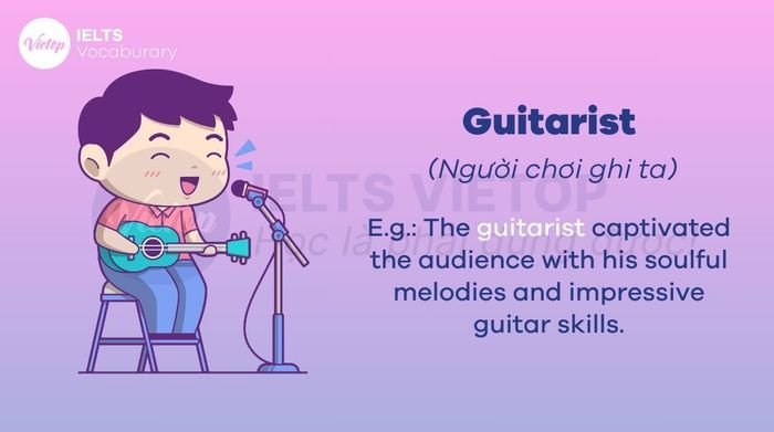 Học sinh thực hành từ vựng tiếng Anh lớp 10 về âm nhạc với đàn guitar