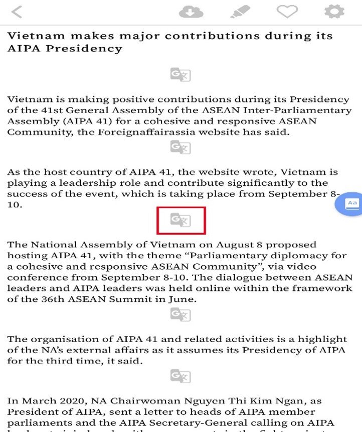 Học tiếng Anh qua app với tính năng dịch đoạn