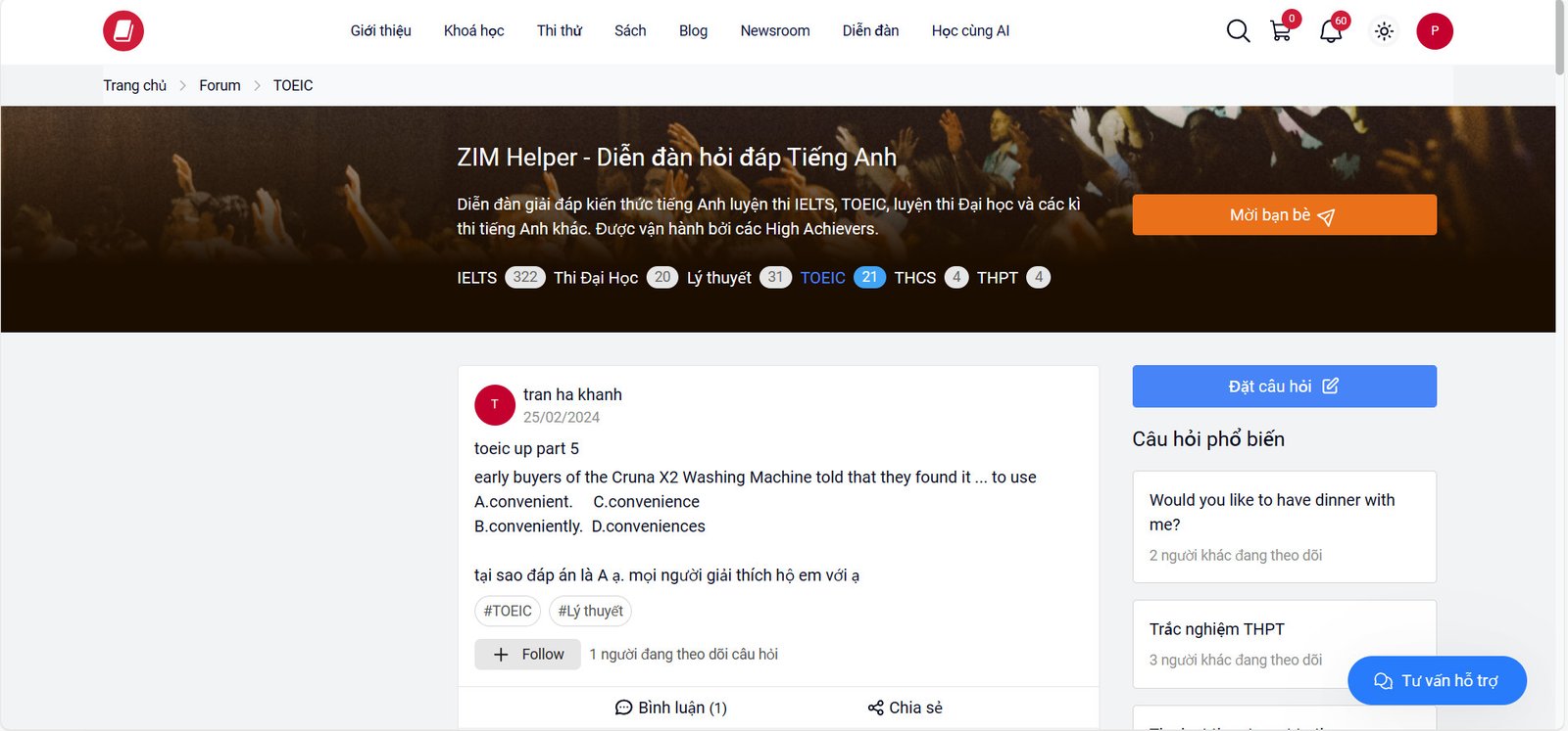 Học viên đang ôn luyện TOEIC trên nền tảng trực tuyến miễn phí