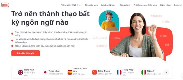 Italki giao diện chính