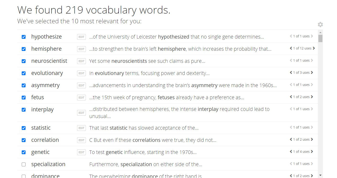 Kết quả tìm kiếm từ vựng trên Vocabulary.com, hiển thị từ, tần suất và ngữ cảnh sử dụng, hỗ trợ hiệu quả việc học từ mới