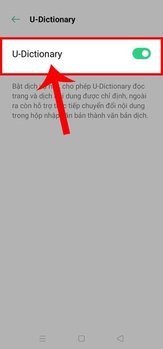 Kích hoạt quyền truy cập dịch vụ U-Dictionary trong phần cài đặt trợ năng của điện thoại