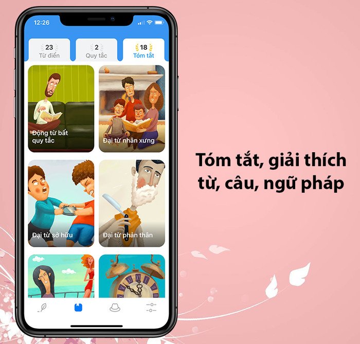 Màn hình giải thích chi tiết quy tắc ngữ pháp tiếng Anh trong mục tóm tắt của Simpler