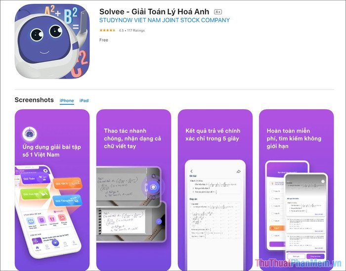 Màn hình ứng dụng Solvee đang hiển thị lời giải tiếng Anh