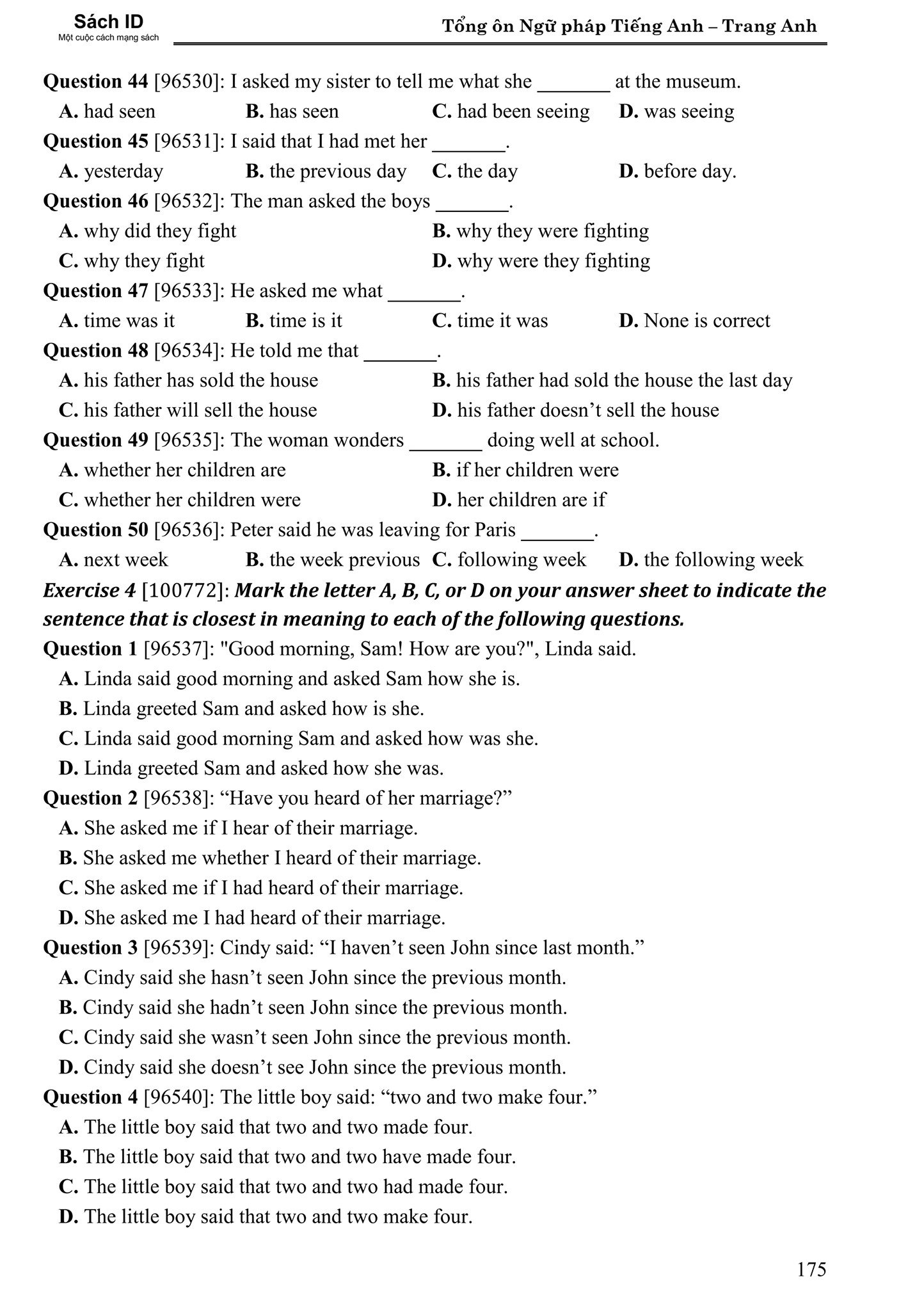 Mẫu bài tập luyện tập chuyên sâu trong sách Tổng ôn ngữ pháp Tiếng Anh