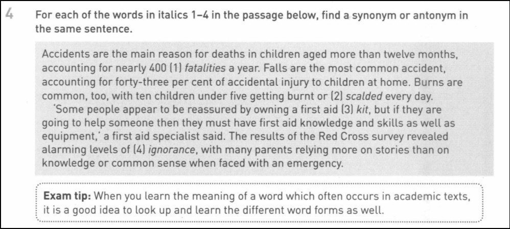 Minh họa bài tập từ vựng trong Part 1 sách Collins Reading for IELTS, giúp xây dựng vốn từ phong phú.