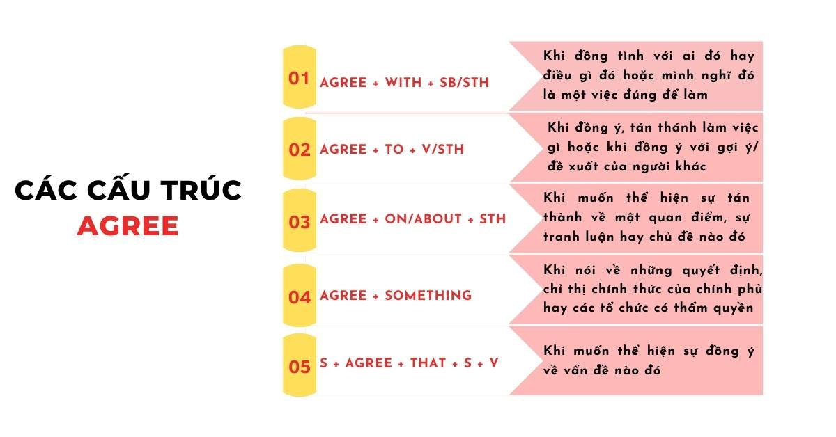 Minh họa các cấu trúc Agree phổ biến trong ngữ pháp tiếng Anh