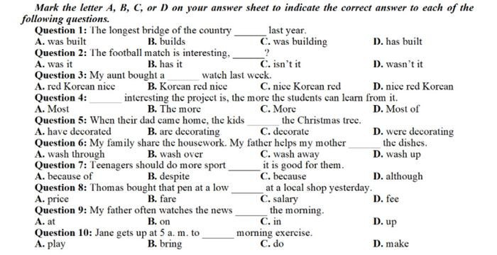 Minh họa câu hỏi ngữ pháp trong ma trận đề thi tiếng Anh THPT Quốc gia