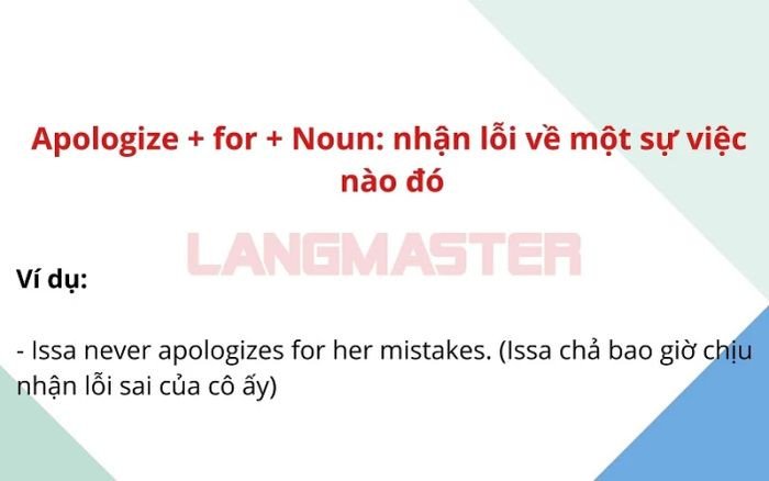 Minh họa cấu trúc apologize for kèm danh từ