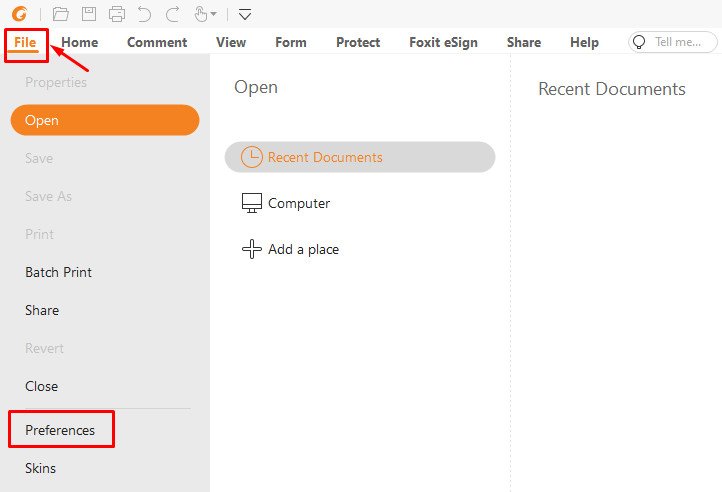 Mở tùy chọn trong Foxit Reader để cài đặt ngôn ngữ dịch file PDF tiếng Anh.