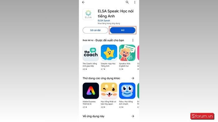 Mở ứng dụng ELSA SPEAK sau khi cài đặt trên Android