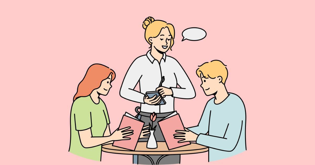 Một người đang viết bài về trải nghiệm nhà hàng yêu thích của mình bằng tiếng Anh trên máy tính.