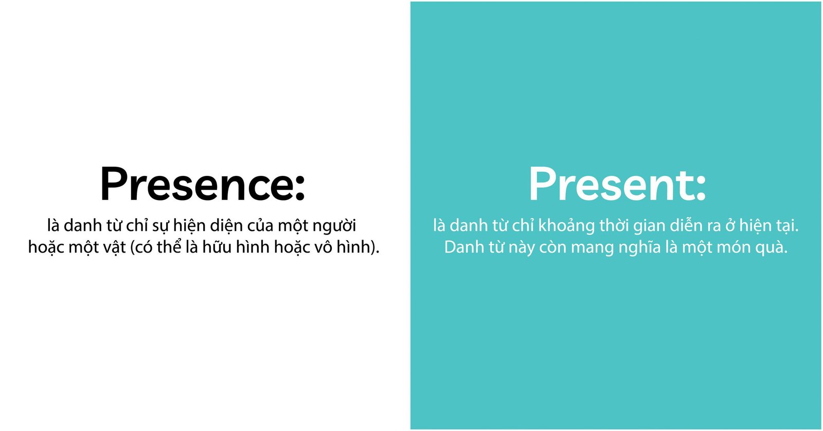 Phân biệt danh từ dễ nhầm lẫn Presence và Present