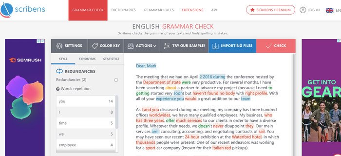 Scribens, công cụ kiểm tra ngữ pháp và chính tả tiếng Anh chuyên sâu