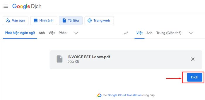 Tiến hành dịch file PDF tiếng Anh sang tiếng Việt với Google Translate.