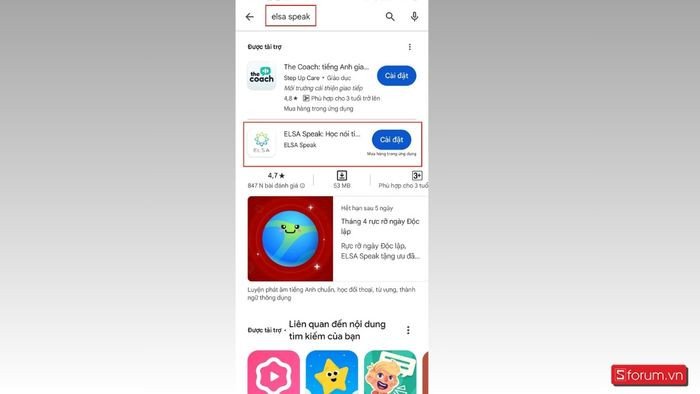 Tìm kiếm ứng dụng ELSA SPEAK trên CH Play