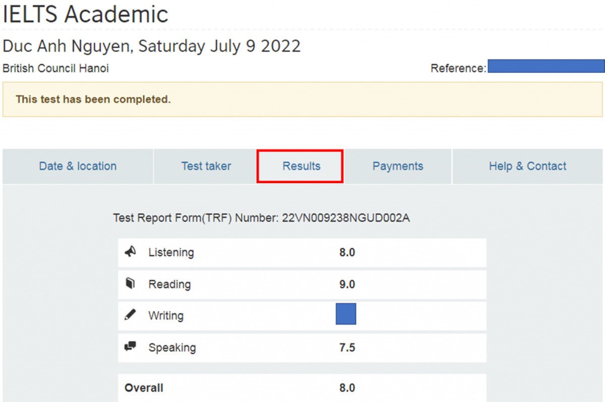 Tra cứu điểm thi IELTS Online tại BC