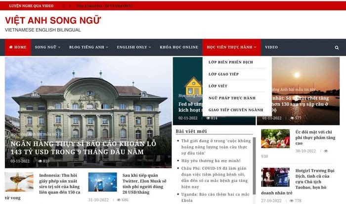 Trang chủ Việt Anh song ngữ với đa dạng chủ đề tin tức giúp nâng cao kỹ năng đọc hiểu.