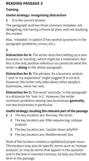 Trang đáp án giải thích chi tiết cho phần thi đọc trong bộ sách IELTS Trainer