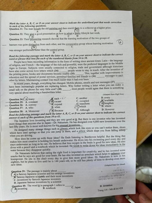 Trang đề thi Tiếng Anh tốt nghiệp THPT năm 2023 với các câu hỏi về hoàn thành câu và tìm lỗi sai