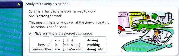 Trang lý thuyết minh họa ngữ pháp Thì hiện tại tiếp diễn trong English Grammar in Use.