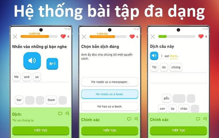 Ví dụ bài tập điền từ trên Duolingo giúp củng cố ngữ pháp và từ vựng tiếng Anh