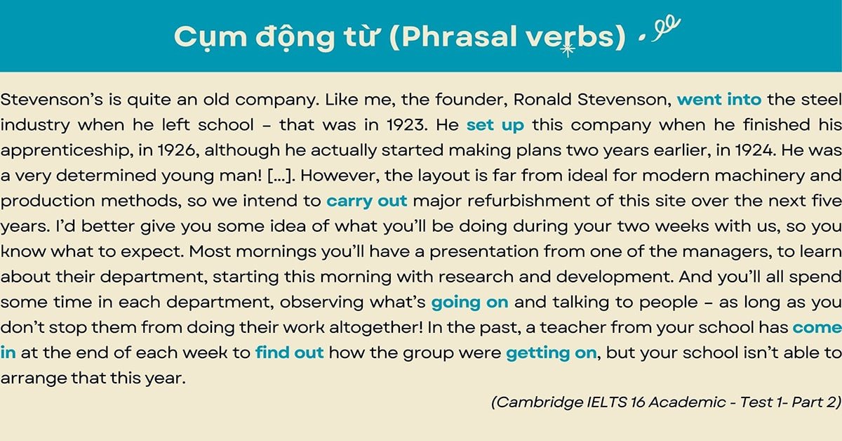 Ví dụ cụm động từ trong đoạn transcript IELTS Listening