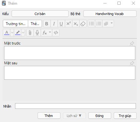 Giao diện tạo thẻ Flashcard mới trong Anki, minh họa cách nhập từ vựng và nghĩa
